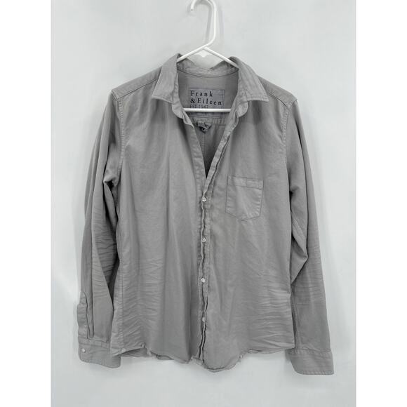 Frank & Eileen Gray Barry Button Front Fitted Shirt distressed hem Size Large - Picture 1 of 5